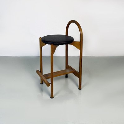 Mid-Century Modern Italian Wooden Structure & Faux Leather Seat High Stool, 1970s-GDD-1428339