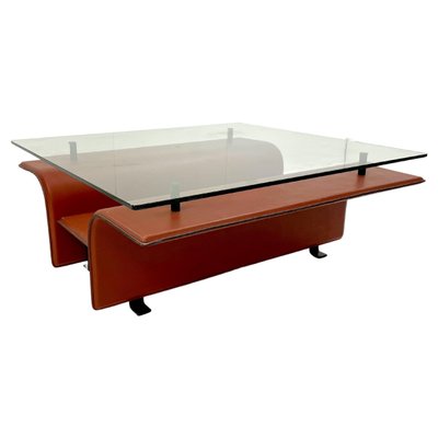 Mid-Century Modern Leather and Glass Coffee Table, Italy, 1980s-FGA-1317338