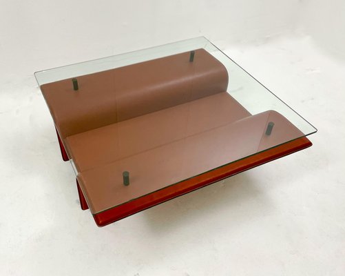 Mid-Century Modern Leather and Glass Coffee Table, Italy, 1980s-FGA-1317338