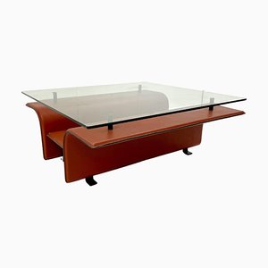 Mid-Century Modern Leather and Glass Coffee Table, Italy, 1980s-FGA-1317338