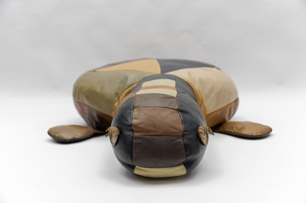 Mid-Century Modern Leather Turtle Poufs, Switzerland, 1960s, Set of 3-KQB-1810999