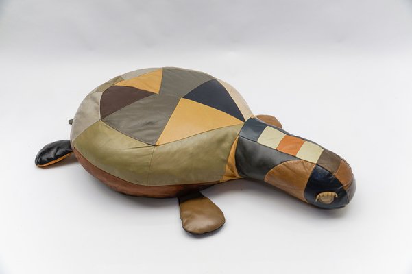 Mid-Century Modern Leather Turtle Poufs, Switzerland, 1960s, Set of 3-KQB-1810999