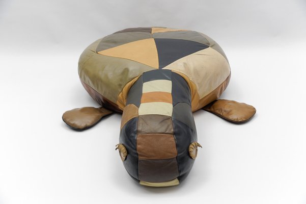 Mid-Century Modern Leather Turtle Poufs, Switzerland, 1960s, Set of 3-KQB-1810999