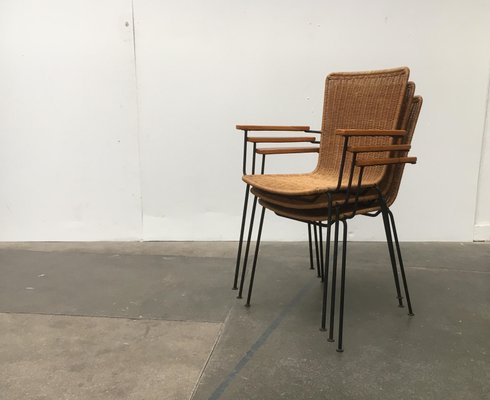 Mid-Century Modern Metal & Rattan Dining Chairs, Set of 3-UAH-879141