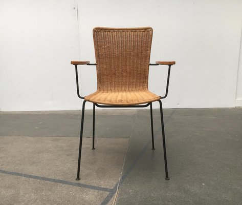 Mid-Century Modern Metal & Rattan Dining Chairs, Set of 3-UAH-879141