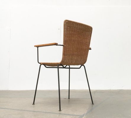 Mid-Century Modern Metal & Rattan Dining Chairs, Set of 3-UAH-879141