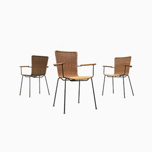 Mid-Century Modern Metal & Rattan Dining Chairs, Set of 3-UAH-879141