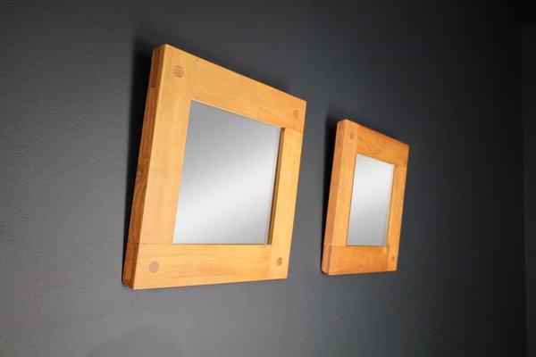 Mid-Century Modern Mirrors in Elm by Pierre Chapo, France, 1970s, Set of 2-TRW-1702345