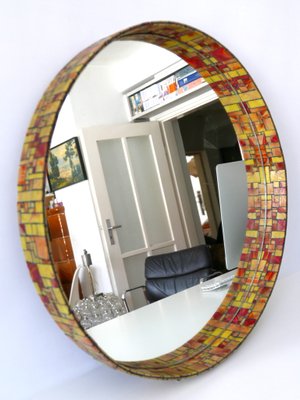 Mid-Century Modern Mosaic Framed Circular Wall Mirror, Italy, 1960s-WPT-716566