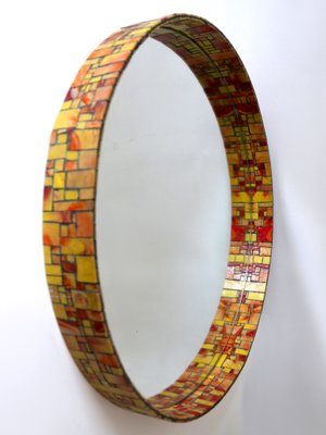 Mid-Century Modern Mosaic Framed Circular Wall Mirror, Italy, 1960s-WPT-716566