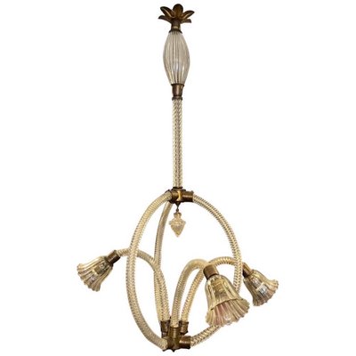 Mid-Century Modern Murano Glass & Brass Chandelier by Barovier for Barovier & Toso, 1950s-NMK-1155220