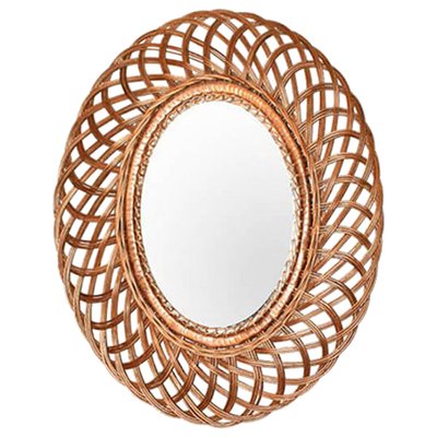 Mid-Century Modern Natural Fiber Oval Wall Mirror, France, 1960s-UZ-915470