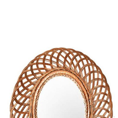 Mid-Century Modern Natural Fiber Oval Wall Mirror, France, 1960s-UZ-915470