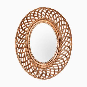 Mid-Century Modern Natural Fiber Oval Wall Mirror, France, 1960s-UZ-915470