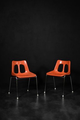 Mid-Century Modern Orange Plastic and Chrome Chairs from Plasson, 1960s, Set of 2-ZAA-1792511