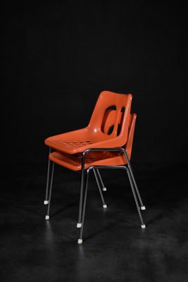 Mid-Century Modern Orange Plastic and Chrome Chairs from Plasson, 1960s, Set of 2-ZAA-1792511