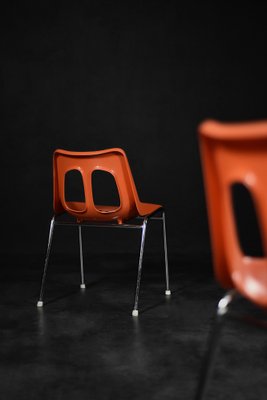 Mid-Century Modern Orange Plastic and Chrome Chairs from Plasson, 1960s, Set of 2-ZAA-1792511