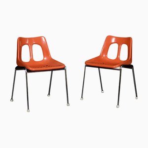 Mid-Century Modern Orange Plastic and Chrome Chairs from Plasson, 1960s, Set of 2-ZAA-1792511