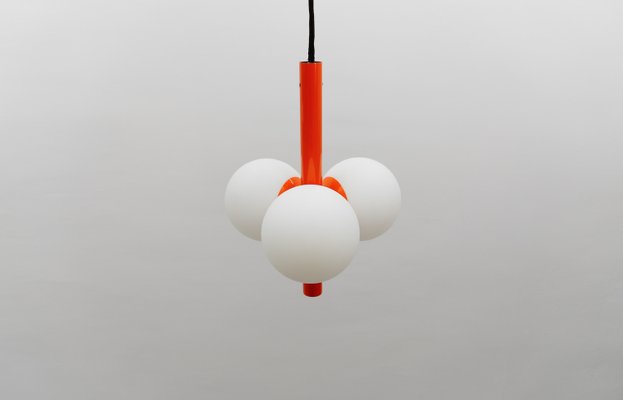 Mid-Century Modern Orange - White Sputnik Pendant Lamp by Kaiser Leuchten, Germany, 1960s-KQB-2028009