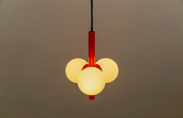 Mid-Century Modern Orange - White Sputnik Pendant Lamp by Kaiser Leuchten, Germany, 1960s-KQB-2028009