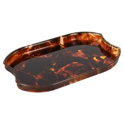 Mid-Century Modern Oval Serving Tray in Tortoiseshell Effect Acrylic Glass, Italy, 1970s-JDR-1743400