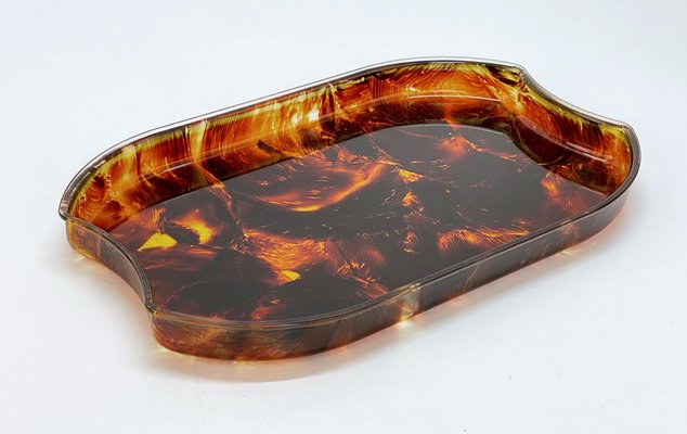 Mid-Century Modern Oval Serving Tray in Tortoiseshell Effect Acrylic Glass, Italy, 1970s-JDR-1743400