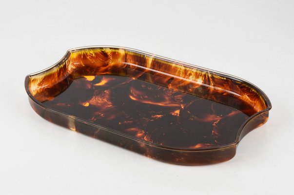 Mid-Century Modern Oval Serving Tray in Tortoiseshell Effect Acrylic Glass, Italy, 1970s-JDR-1743400