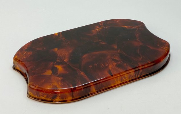 Mid-Century Modern Oval Serving Tray in Tortoiseshell Effect Acrylic Glass, Italy, 1970s-JDR-1743400