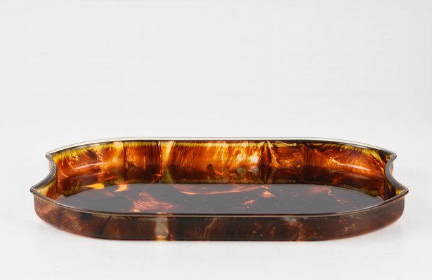 Mid-Century Modern Oval Serving Tray in Tortoiseshell Effect Acrylic Glass, Italy, 1970s-JDR-1743400