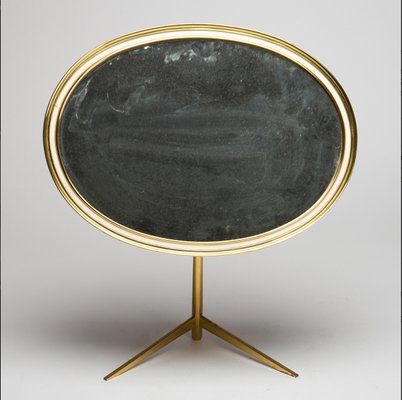 Mid-Century Modern Oval Vanity Brass Table Mirror from Vereinigte Werkstätten Collection, 1960s-FN-695044