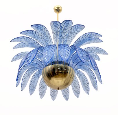 Mid-Century Modern Palm Leaf Chandelier in Murano Glass and Brass, 1970s-FER-1797138