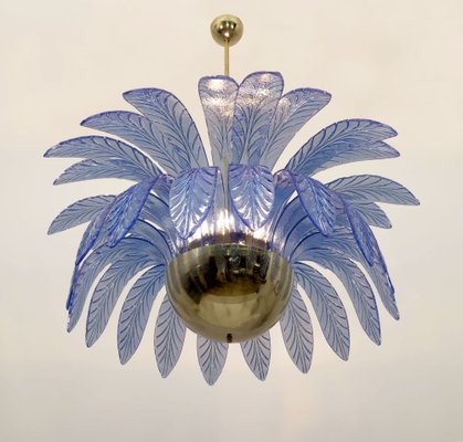 Mid-Century Modern Palm Leaf Chandelier in Murano Glass and Brass, 1970s-FER-1797138