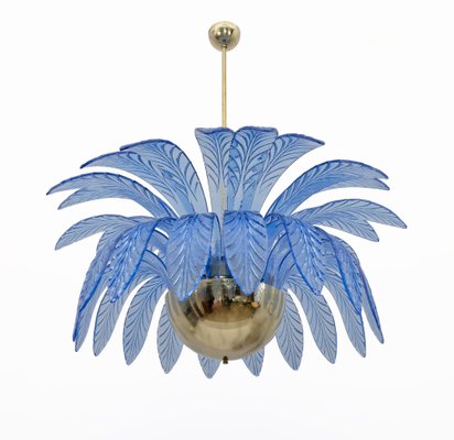 Mid-Century Modern Palm Leaf Chandelier in Murano Glass and Brass, 1970s-FER-1797138