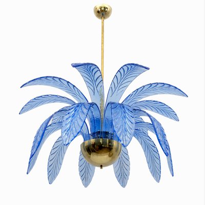 Mid-Century Modern Palm Leaves Chandelier in Murano Glass and Brass, 1970s-FER-1983850