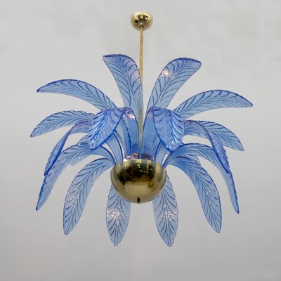 Mid-Century Modern Palm Leaves Chandelier in Murano Glass and Brass, 1970s-FER-1983850