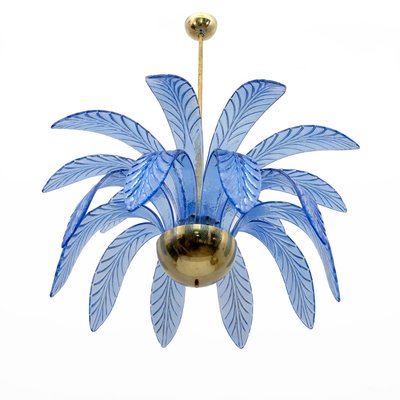 Mid-Century Modern Palm Leaves Chandelier in Murano Glass and Brass, 1970s-FER-1983850