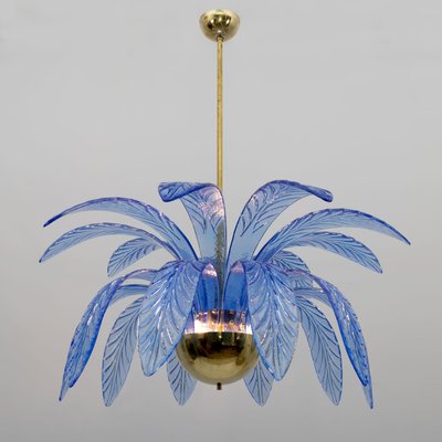 Mid-Century Modern Palm Leaves Chandelier in Murano Glass and Brass, 1970s-FER-1983850