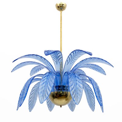 Mid-Century Modern Palm Leaves Chandelier in Murano Glass and Brass, 1970s-FER-1983850