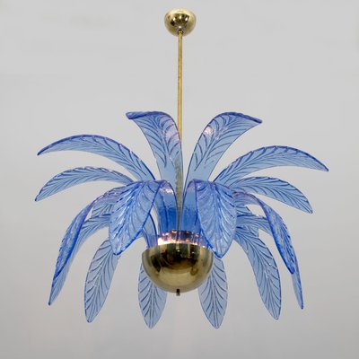 Mid-Century Modern Palm Leaves Chandelier in Murano Glass and Brass, 1970s-FER-1983850