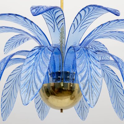 Mid-Century Modern Palm Leaves Chandelier in Murano Glass and Brass, 1970s-FER-1983850