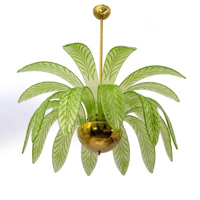 Mid-Century Modern Palm Leaves Chandelier in Murano Glass and Brass from Maestri Muranesi, 1970s, Set of 2-FER-2022797