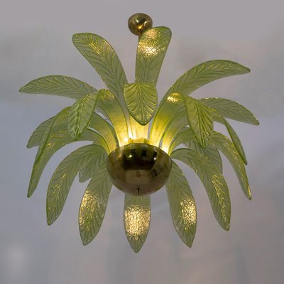 Mid-Century Modern Palm Leaves Chandelier in Murano Glass and Brass from Maestri Muranesi, 1970s, Set of 2-FER-2022797