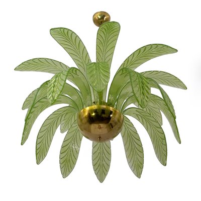 Mid-Century Modern Palm Leaves Chandelier in Murano Glass and Brass from Maestri Muranesi, 1970s, Set of 2-FER-2022797