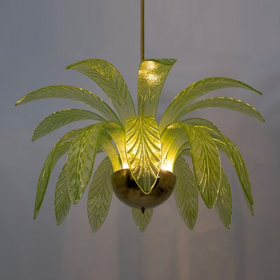 Mid-Century Modern Palm Leaves Chandelier in Murano Glass and Brass from Maestri Muranesi, 1970s, Set of 2-FER-2022797