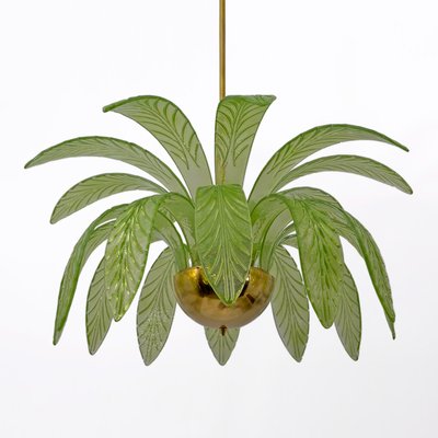 Mid-Century Modern Palm Leaves Chandelier in Murano Glass and Brass from Maestri Muranesi, 1970s, Set of 2-FER-2022797