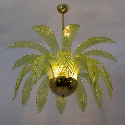 Mid-Century Modern Palm Leaves Chandelier in Murano Glass and Brass from Maestri Muranesi, 1970s, Set of 2-FER-2022797