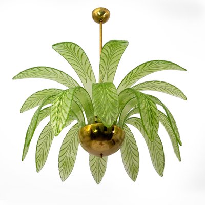 Mid-Century Modern Palm Leaves Chandelier in Murano Glass and Brass from Maestri Muranesi, 1970s, Set of 2-FER-2022797