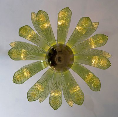 Mid-Century Modern Palm Leaves Chandelier in Murano Glass and Brass from Maestri Muranesi, 1970s, Set of 2-FER-2022797