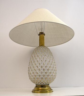 Mid-Century Modern Pineapple Table Lamp in Murano Glass & Brass, Italy, 1970-FER-1410735