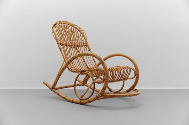 Mid-Century Modern Rattan and Bamboo Rocking Chair, 1960s-KQB-2027159